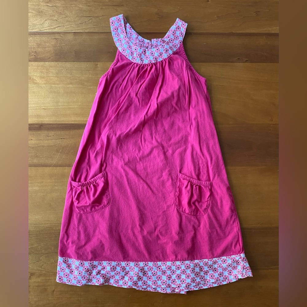 Mini Boden girl’s 11-12 y.o. pink sleeveless dress with floral accents